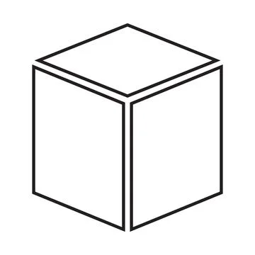 Black vector three dimensional or 3d cube line icon isolated on white backgr Stock Illustration