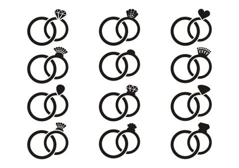 Black vector wedding rings icons Illustration