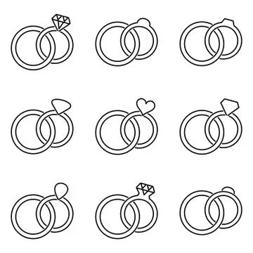 Black vector wedding rings icons collection Stock-Illustration