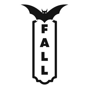Black vertical fall sign with flying bat silhouette for autumn season Stock Illustration