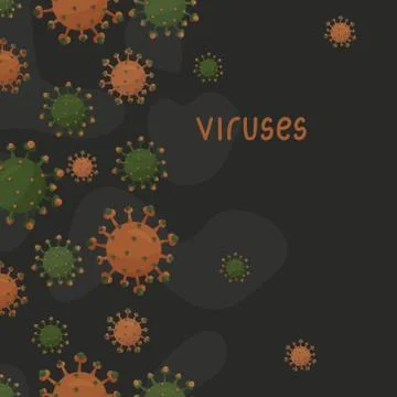 Black vertical seamless border with orange and green viruses or coronavirus Stock Illustration