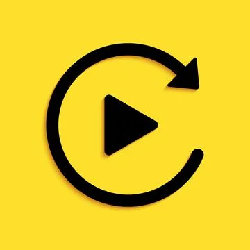 Black Video play button like simple replay icon isolated on yellow background Stockillustratie