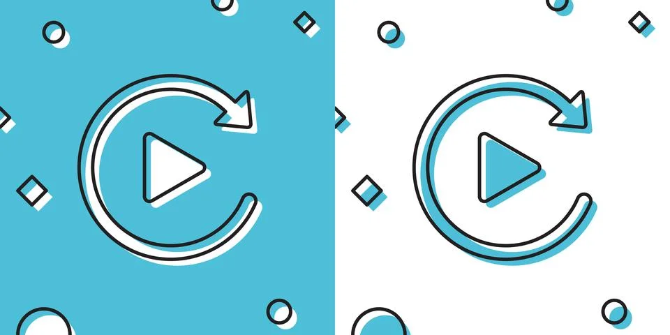 Black Video play button like simple replay icon isolated on blue and white Stockillustratie