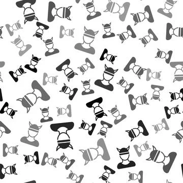 Black Viking head icon isolated seamless pattern on white background.  Vector Stock Illustration