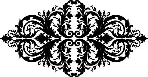Black vintage floral damask pattern ornament with symmetrical decorative sw.. Stock Illustration