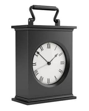 Black vintage table clock isolated on white background Illustrazione stock