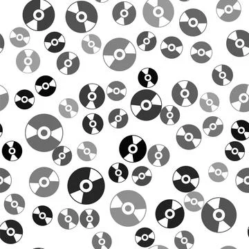 Black Vinyl disk icon isolated seamless pattern on white background.  Vector 库存插图