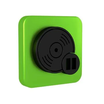 Black Vinyl disk icon isolated on transparent background. Green square button Stock Illustration