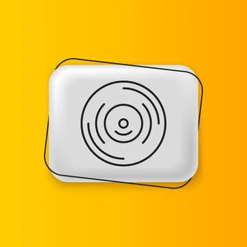 Black Vinyl disk icon isolated on yellow background. Silver rectangle butto.. Stock Illustration
