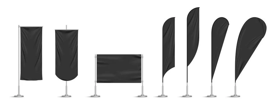 Black vinyl flags and set banners on pole Stock Illustration