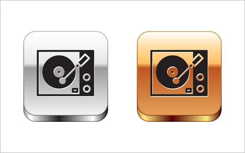 Black Vinyl player with a vinyl disk icon isolated on white background. Silve Stock Illustration