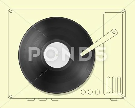 Black Vinyl Record Disc With Hand Drawn Player