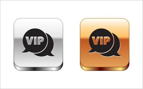 Black Vip in speech bubble icon isolated on white background. Silver-gold square Illustrazione stock