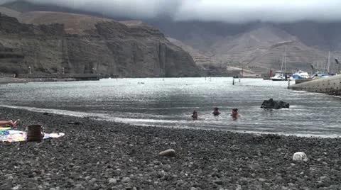 Black volcanic beach Stock Footage 12738593