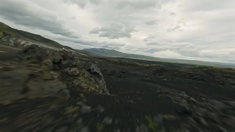 Black Volcanic Rocks from FPV Drone View Video stock 319697456