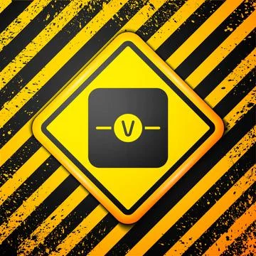 Black Voltmeter electronic component icon isolated on yellow background. El.. Illustrazione stock