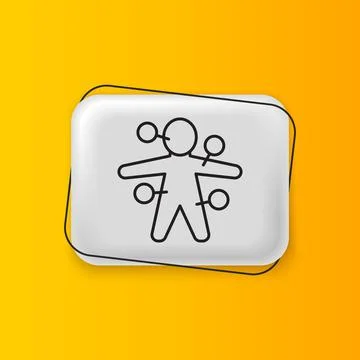 Black Voodoo doll icon isolated on yellow background. Silver rectangle butt.. Stock Illustration