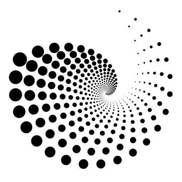 Black vortex dotted shape. Geometric art. Trendy design element for border frame Stockillustratie