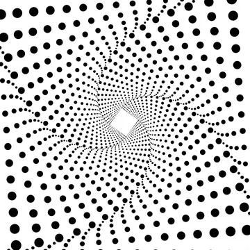 Black vortex shape with halftone dots. Geometric art. Trendy design element Stock Illustration