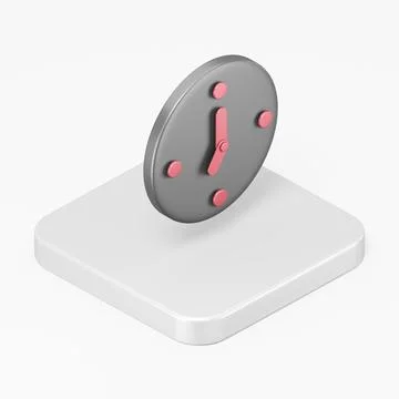 Black wall clock icon with red arrows. 3d rendering square button key isometr Illustrazione stock