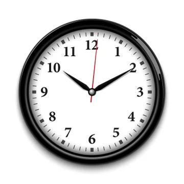 Black wall clock isolated on white background, realistic vector illustration Stock Illustration