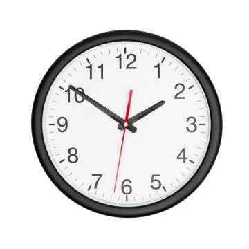 Black wall clock on white background Stock Photos