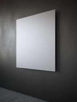 Black wall with white square poster. 3d rendering Illustrazione stock
