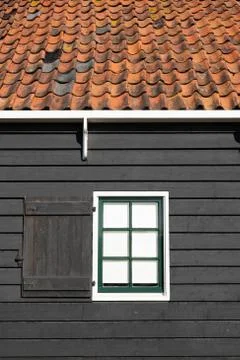 Black wall with white window frame Stock Photos