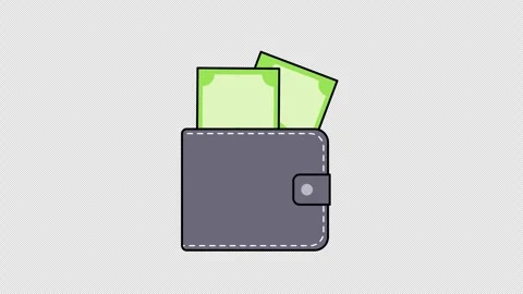 Black wallet animation moving up and down with swaying cash money Stock Footage 333675495