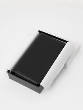 Black wallet gift box packaging Stock Photos