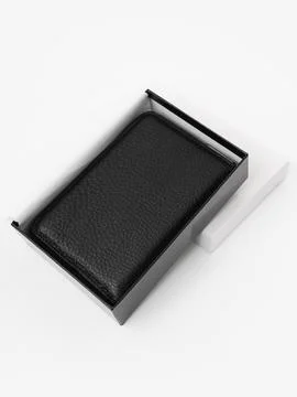 Black wallet gift box packaging angled Stock Photos
