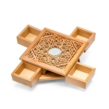 Black walnut solid wood formula box with white background Foto stock