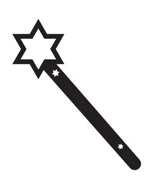 A black wand features a star at the tip and two smaller star icons on the sha Stock Illustration