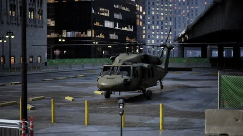 Black war chopper in the city Video stock 239408094