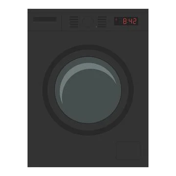 Black Washing Machine with Red Digital Timer Display Vector Illustration Stock Illustration