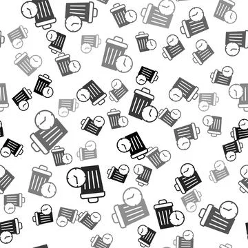 Black Waste of time icon isolated seamless pattern on white background. Trash 스톡 일러스트