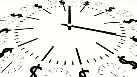 Black watch dial with rotating hands and dollar signs. 3d render Stock Footage 149076774
