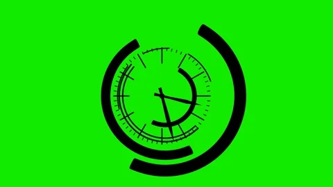 Black watch face with rotating hands on green background. 3d render. looped anim Stock Footage 284932699