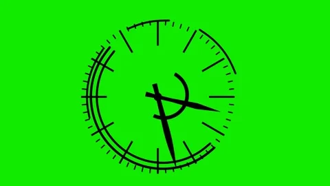 Black watch face with rotating hands on green background. 3d render. looped anim Stock Footage 284932715