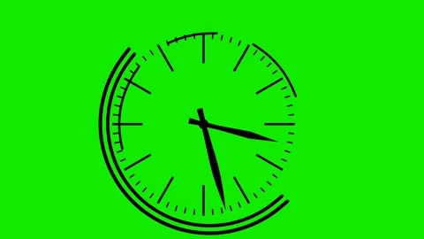 Black watch face with rotating hands on green background. 3d render. looped anim Stock Footage 284932719