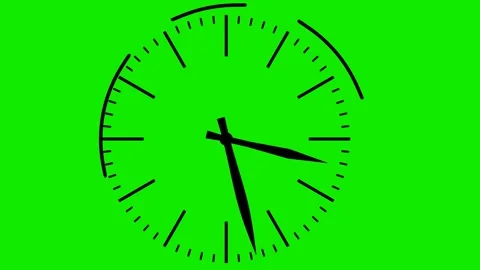 Black watch face with rotating hands on green background. 3d render. looped anim Stock Footage 284932735