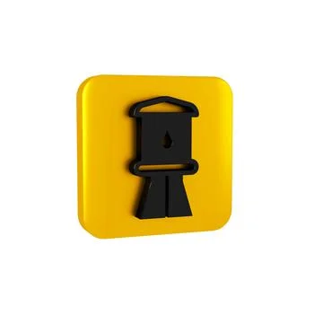 Black Water tower icon isolated on transparent background. Yellow square button. Stock Illustration