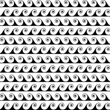 Black waves lines seamless vector greek pattern. 스톡 일러스트