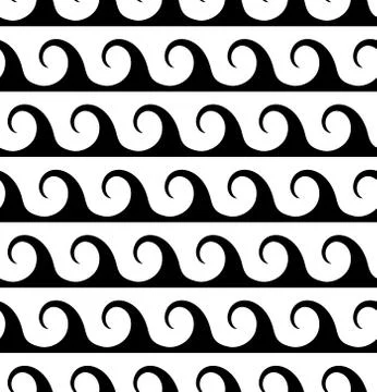 Black waves lines seamless vector greek pattern. Illustrazione stock