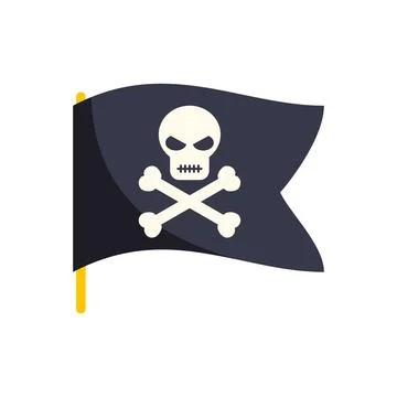 Black waving pirate flag featuring a skull and crossbones emblem Illustrazione stock