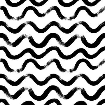 Black wavy grunge lines vector seamless pattern. Illustrazione stock