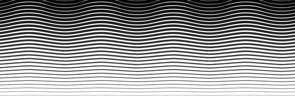 Black wavy lines that go from thin to thick. Striped waves drawn in ink Stock Illustration