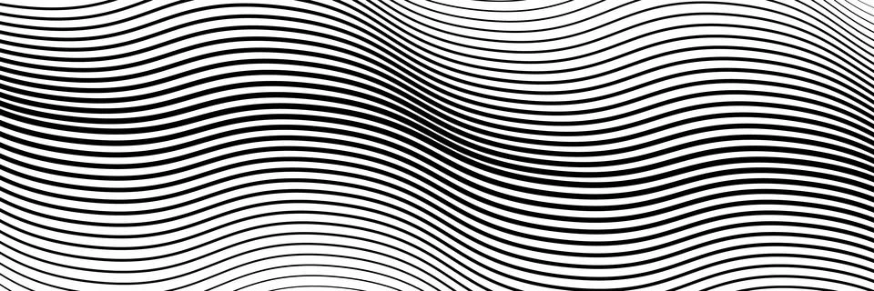 Black wavy lines that go from thin to thick. Striped waves drawn in ink 스톡 일러스트