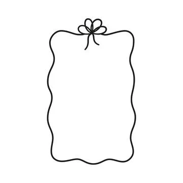 Black Wavy Ribbon Rectangle Frame with Bow. Doodle. Illustrazione stock