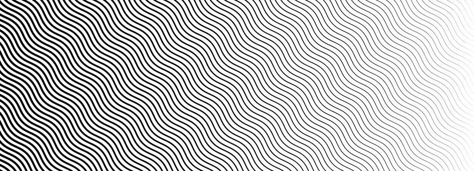 Black wavy texture gradient. Wave line pattern wallpaper. Fading curved linear Illustrazione stock